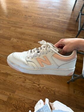New Balance White Sneakers with Pale Pink Accents